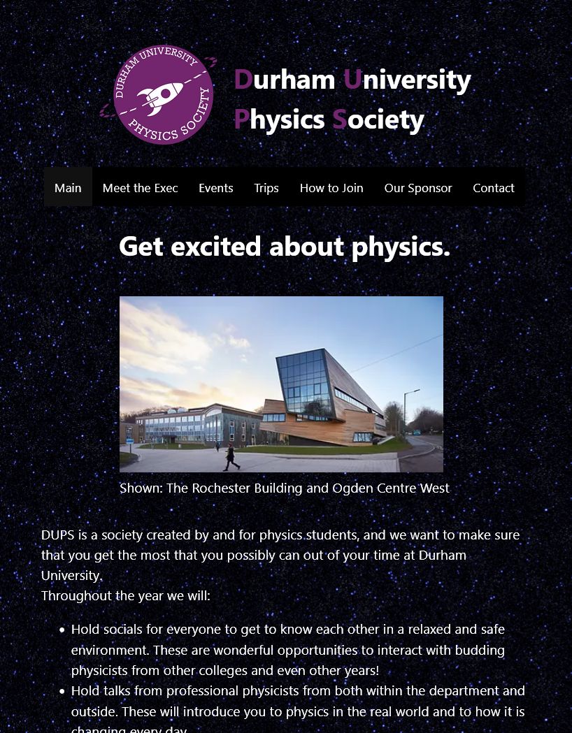 screenshot of Durham University Physics Society website