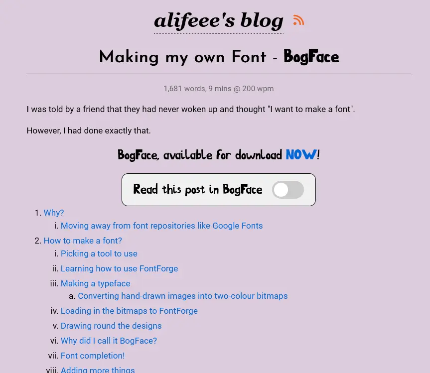 screenshot of blog